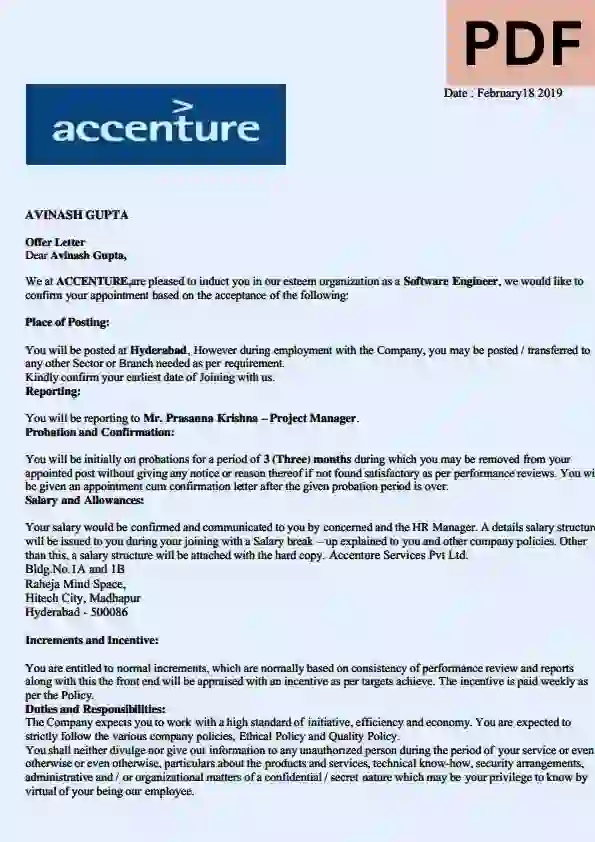 Accenture Offer Letter