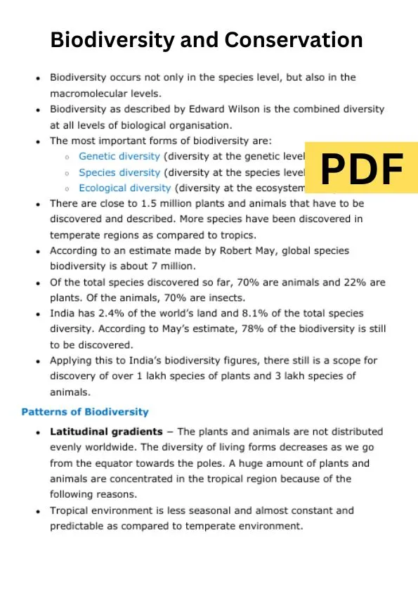 Biodiversity and Conservation Class 12 Notes