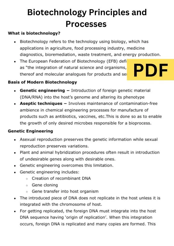 Biotechnology Principles and Processes Class 12 Notes