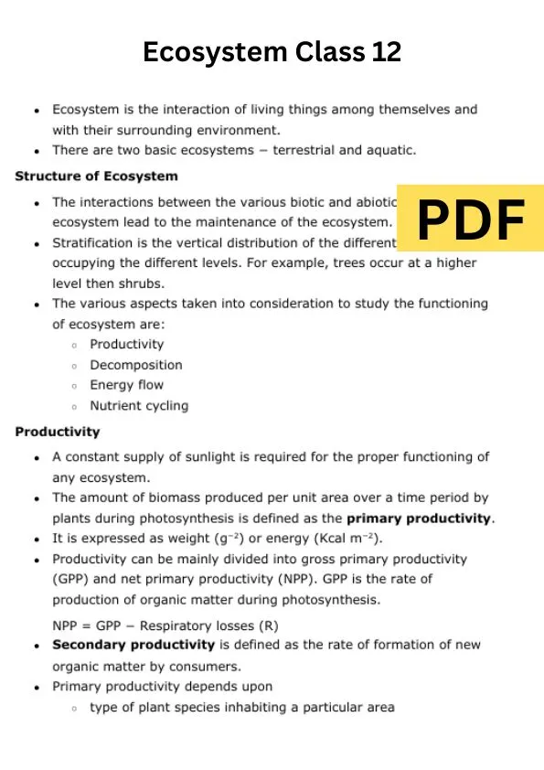 Ecosystem Class 12 Notes