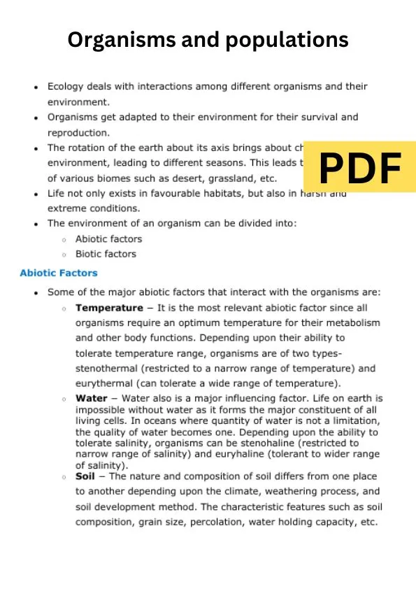 Organisms and populations Class 12 Notes