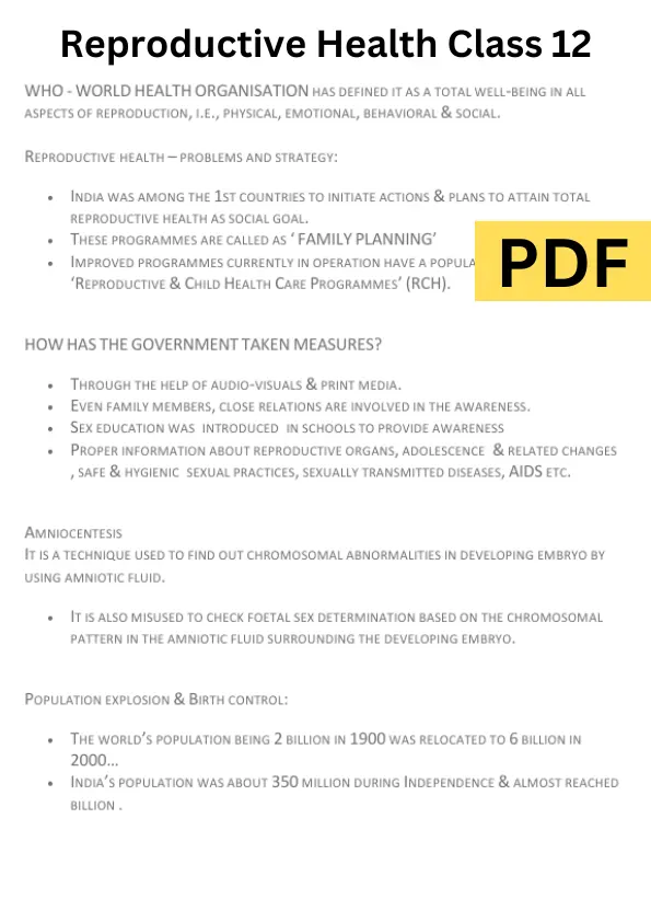 Reproductive Health Class 12 Notes