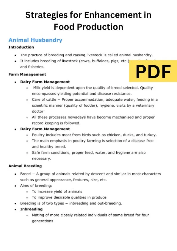 Strategies for Enhancement in Food Production Class 12 Notes