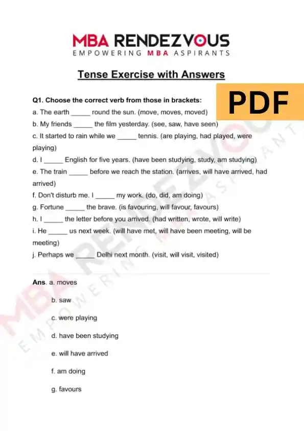 Tenses Exercises With Answers